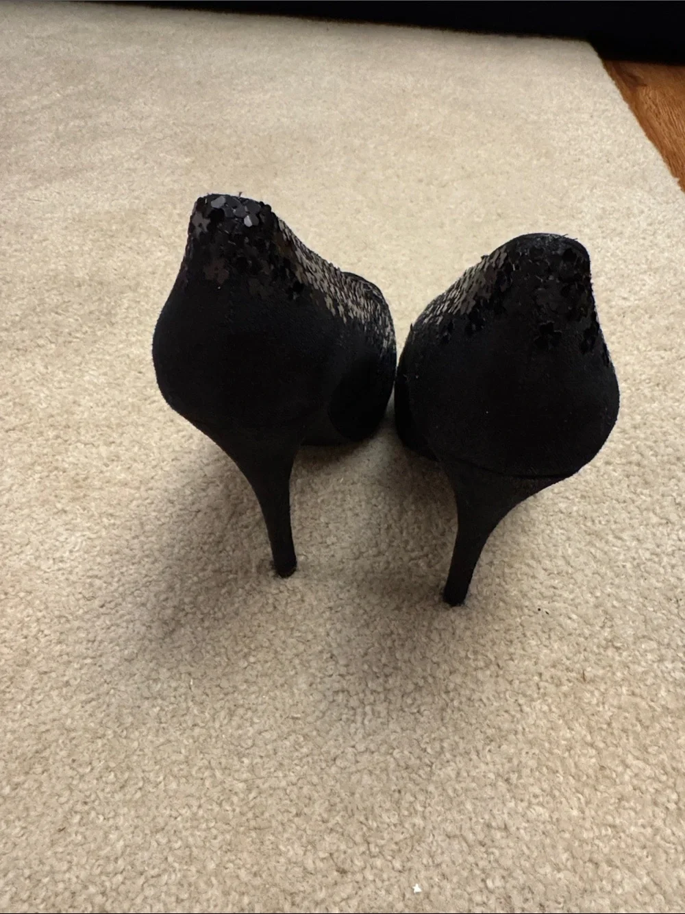 Chinese Laundry Black Sequin Peep-Toe Heels
